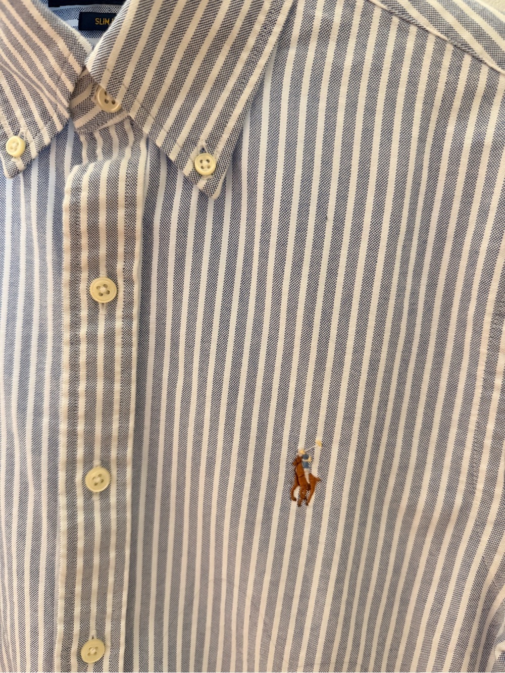 RALPH LAUREN - Blue & White Striped Button-Down Oxford Shirt with Polo Pony - Picture 4 of 6